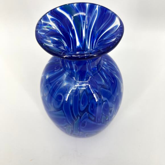 Vintage Cobalt Blue "murano" style Swirl Art Glass Artisan Vase 8" - Picture 2 of 8